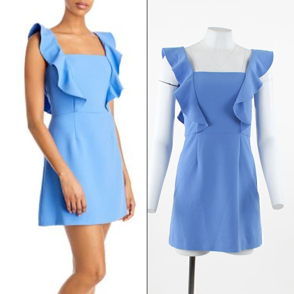 French Connection Whisper Ruffle Strap Minidress in Chalk Blue